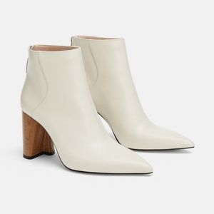 Zara Leather Ankle Boots with Wood-Look Heels